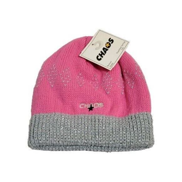 chaos Accessories - NWT Chaos Winter Hat Snow Bunny Pink Silver Sparkly Beanie O/S Womens